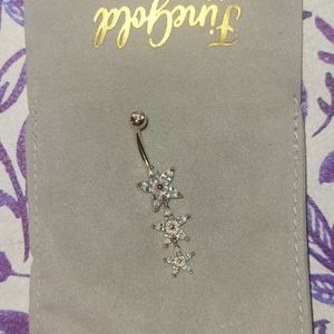 14k gold flower dangle belly ring